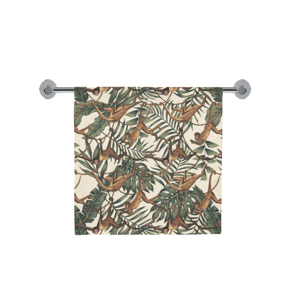 Monkey tropical leaves background Bath Towel