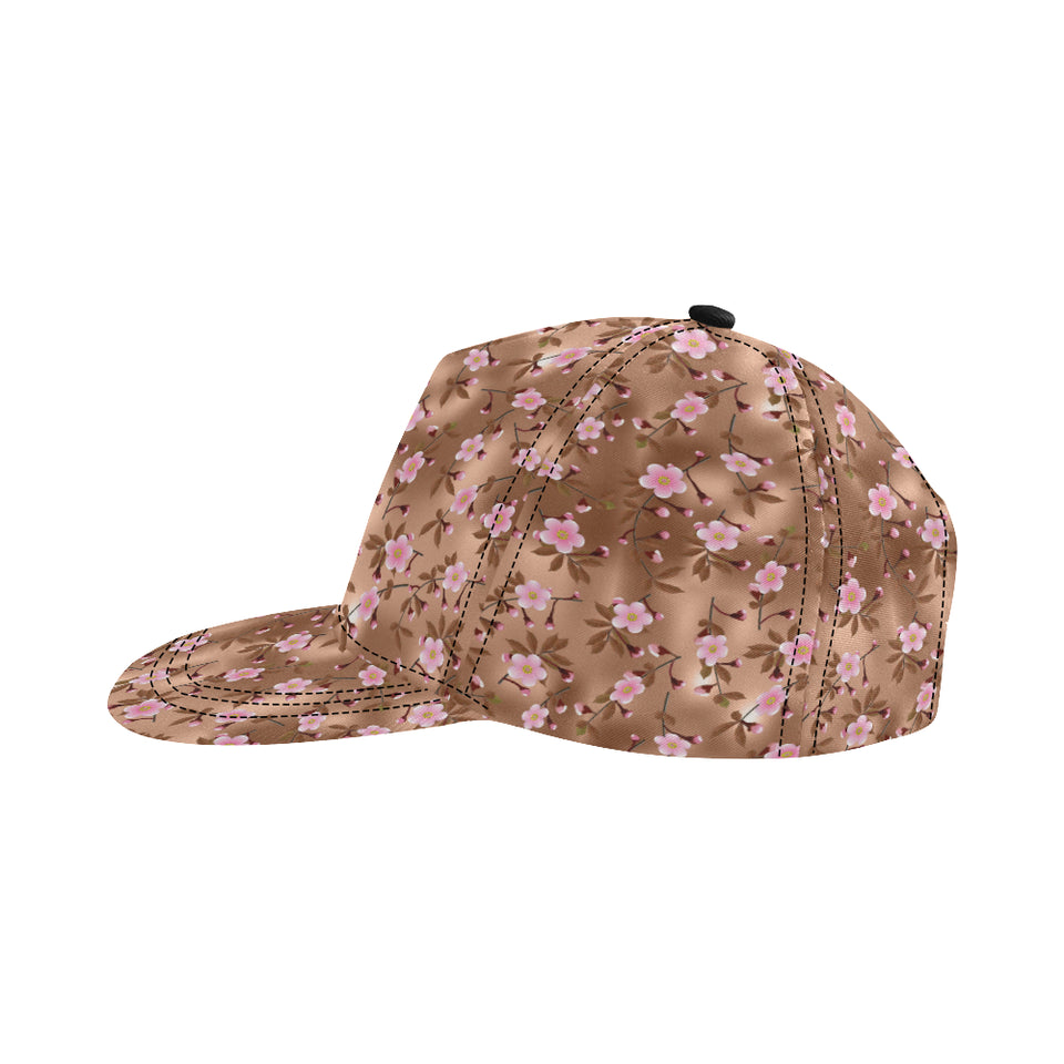 Pink sakura cherry blossom drak brown background All Over Print Snapback Cap