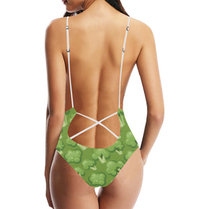 Broccoli pattern green background Women's One-Piece Swimsuit
