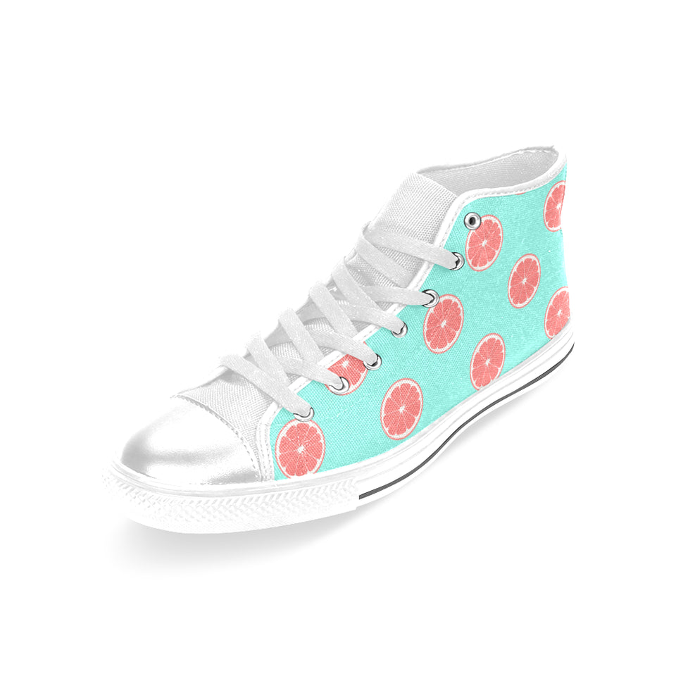 Grapefruit green background Women's High Top Canvas Shoes White