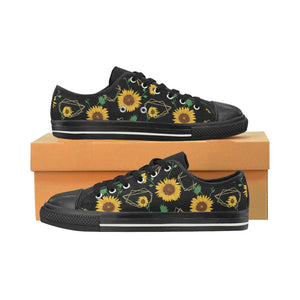 sunflower golden polygonal shapes Kids' Boys' Girls' Low Top Canvas Shoes Black