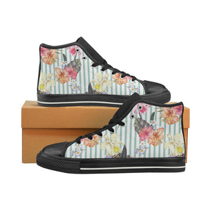 Colorful orchid flower pattern Women's High Top Canvas Shoes Black