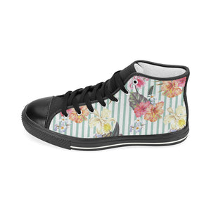 Colorful orchid flower pattern Women's High Top Canvas Shoes Black