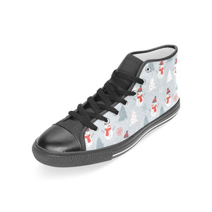 Snowman christmas  tree snow gray background Women's High Top Canvas Shoes Black