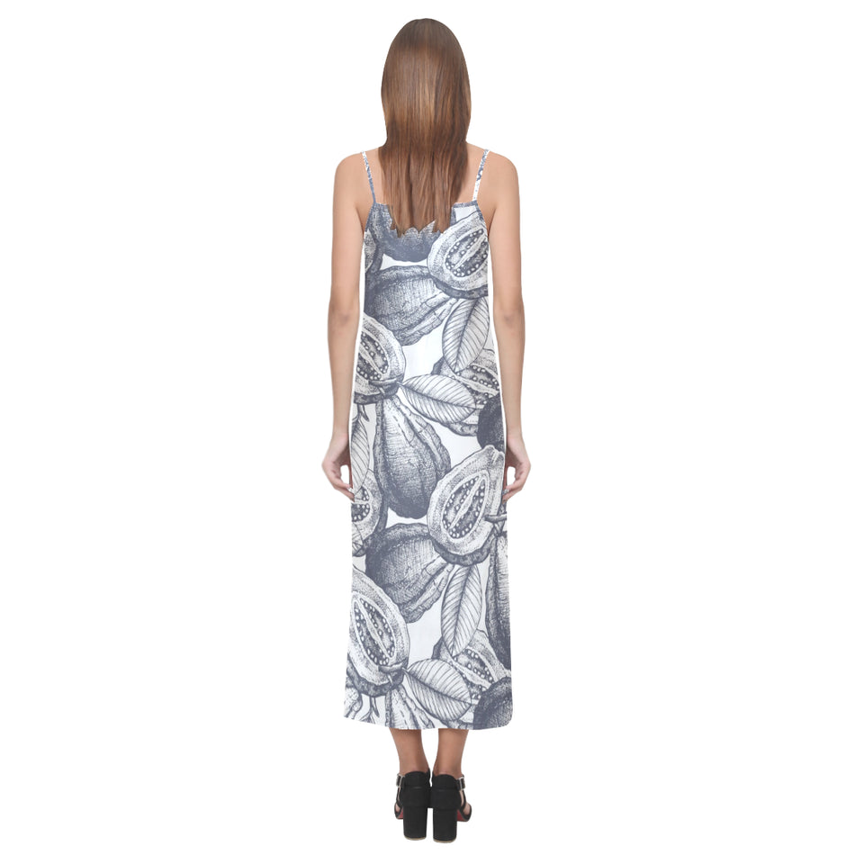 Guava tropical hand drawn pattern V-Neck Open Fork Long Dress