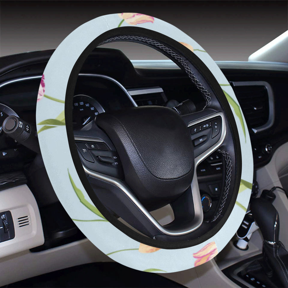 Watercolor Tulips pattern Car Steering Wheel Cover