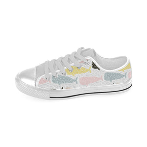 Whale dot pattern Men's Low Top Shoes White