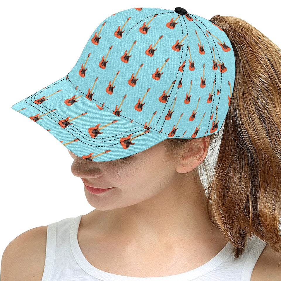 electric guitar pattern light blue background All Over Print Snapback Cap