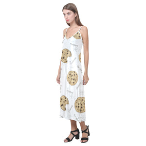 Sketch style cookie pattern V-Neck Open Fork Long Dress