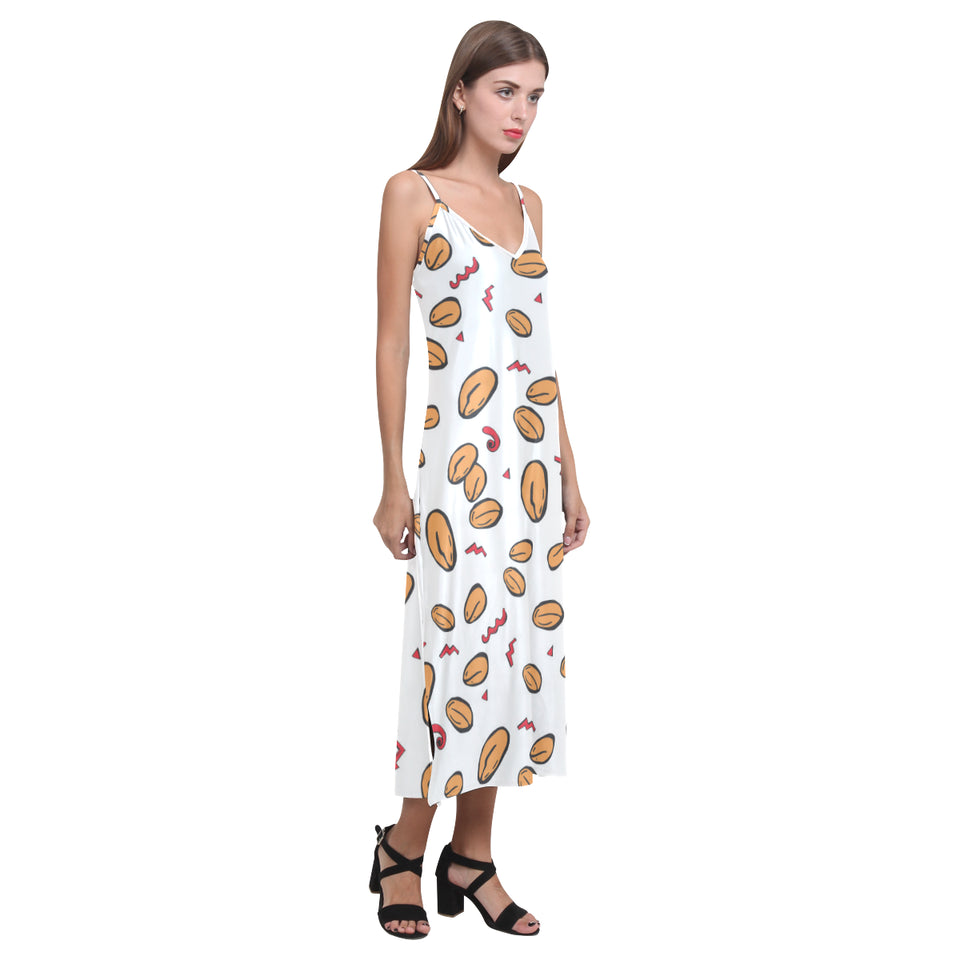 peanuts pattern background V-Neck Open Fork Long Dress