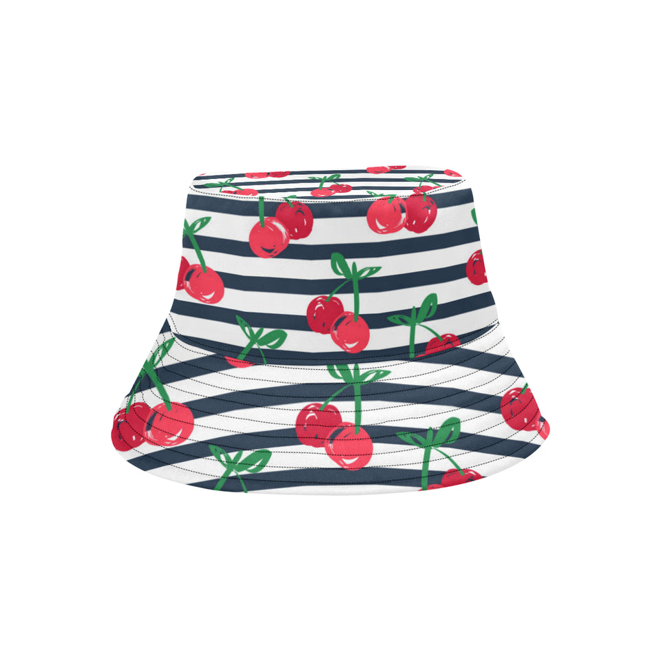 Hand drawn cherry pattern striped background Unisex Bucket Hat