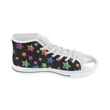 Colorful star pattern Women's High Top Canvas Shoes White