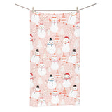 Cute snowman christmas tree snowpink background Bath Towel