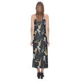 saxophone design pattern V-Neck Open Fork Long Dress