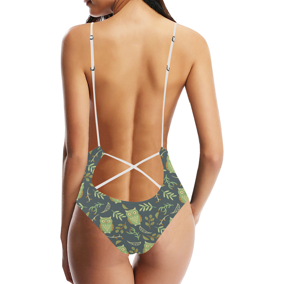 Cute owls leaves pattern Women's One-Piece Swimsuit