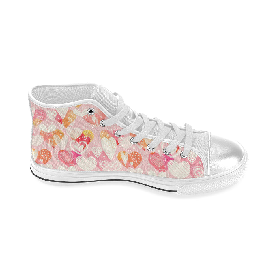 Hand drawn heart design pattern Women's High Top Canvas Shoes White