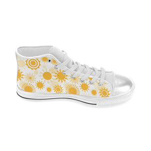 Sun design pattern Women's High Top Canvas Shoes White