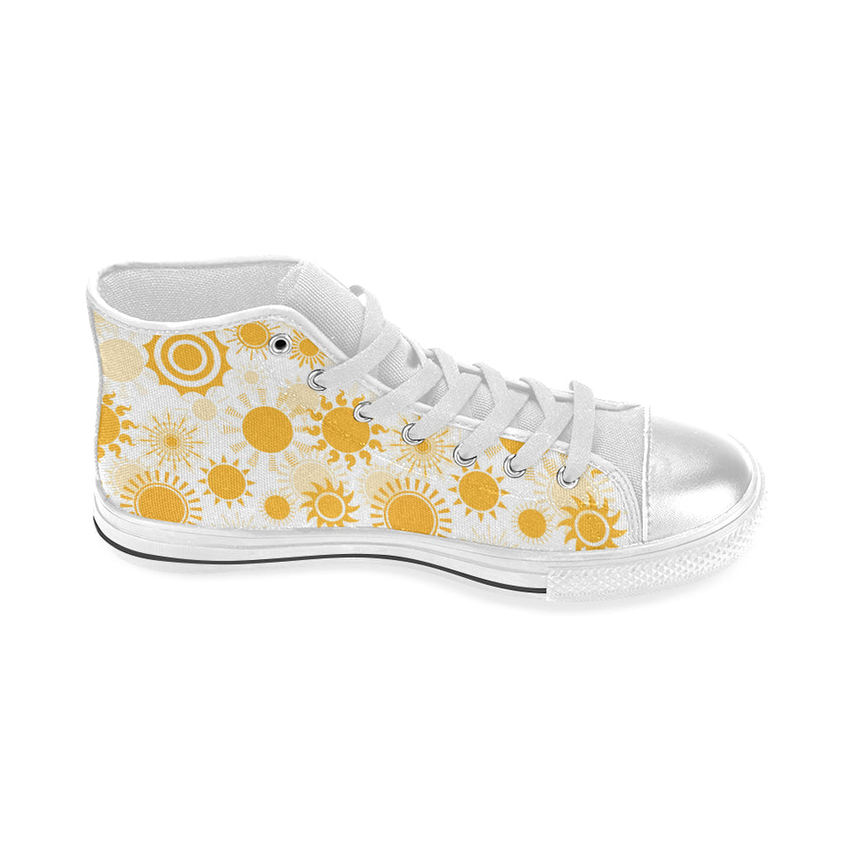 Sun design pattern Women's High Top Canvas Shoes White