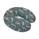 Raccoon tropical leaves pattern U-Shaped Travel Neck Pillow