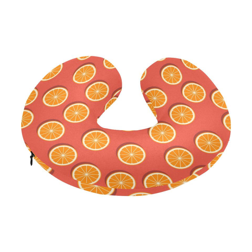 Oranges pattern red background U-Shaped Travel Neck Pillow