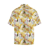 Cool Bee honeycomb leaves pattern Men's All Over Print Hawaiian Shirt