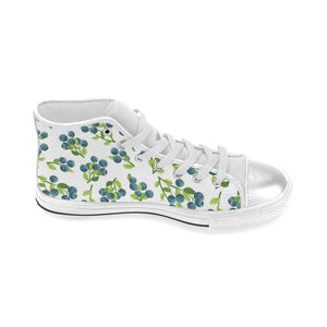 blueberry white background Women's High Top Canvas Shoes White