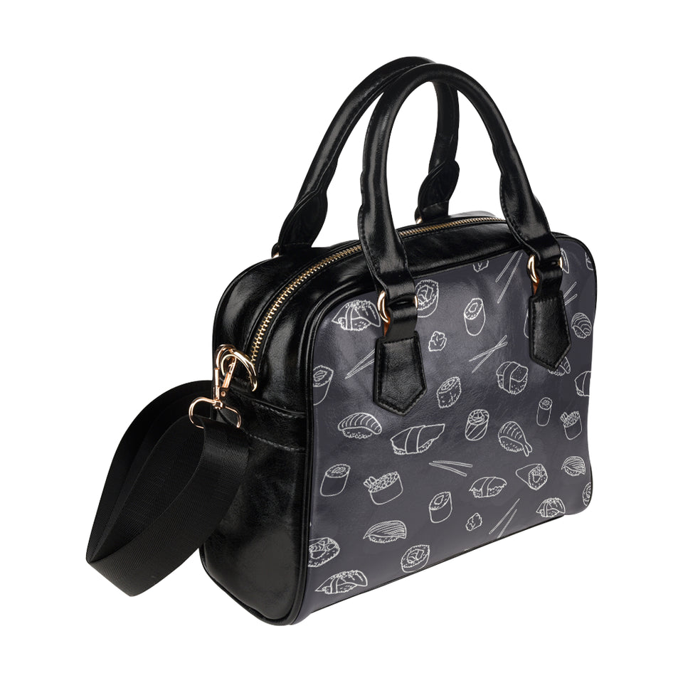 sushi pattern black background Shoulder Handbag