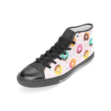 Donut pattern glaze pink background Women's High Top Canvas Shoes Black