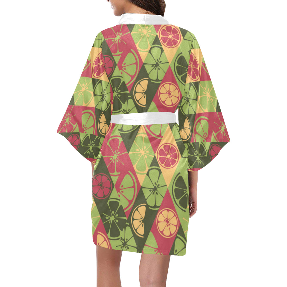Cool Geometric lime pattern Women's Short Kimono Robe