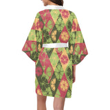 Cool Geometric lime pattern Women's Short Kimono Robe