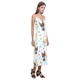 Cute Chihuahua dog pattern V-Neck Open Fork Long Dress