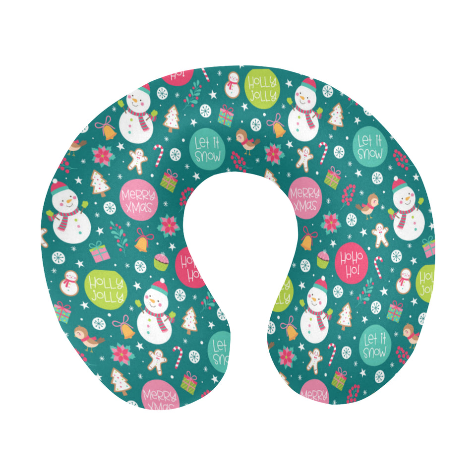 Snowman bird decorative elements christmas pattern U-Shaped Travel Neck Pillow