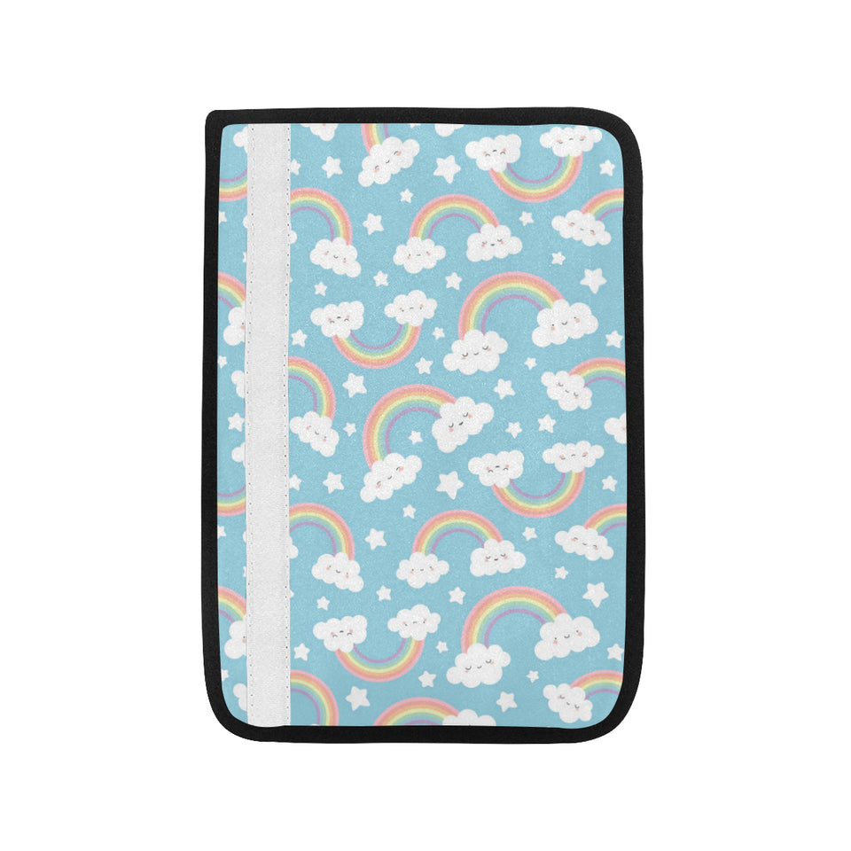 Cute rainbow clound star pattern blue background Car Seat Belt Cover