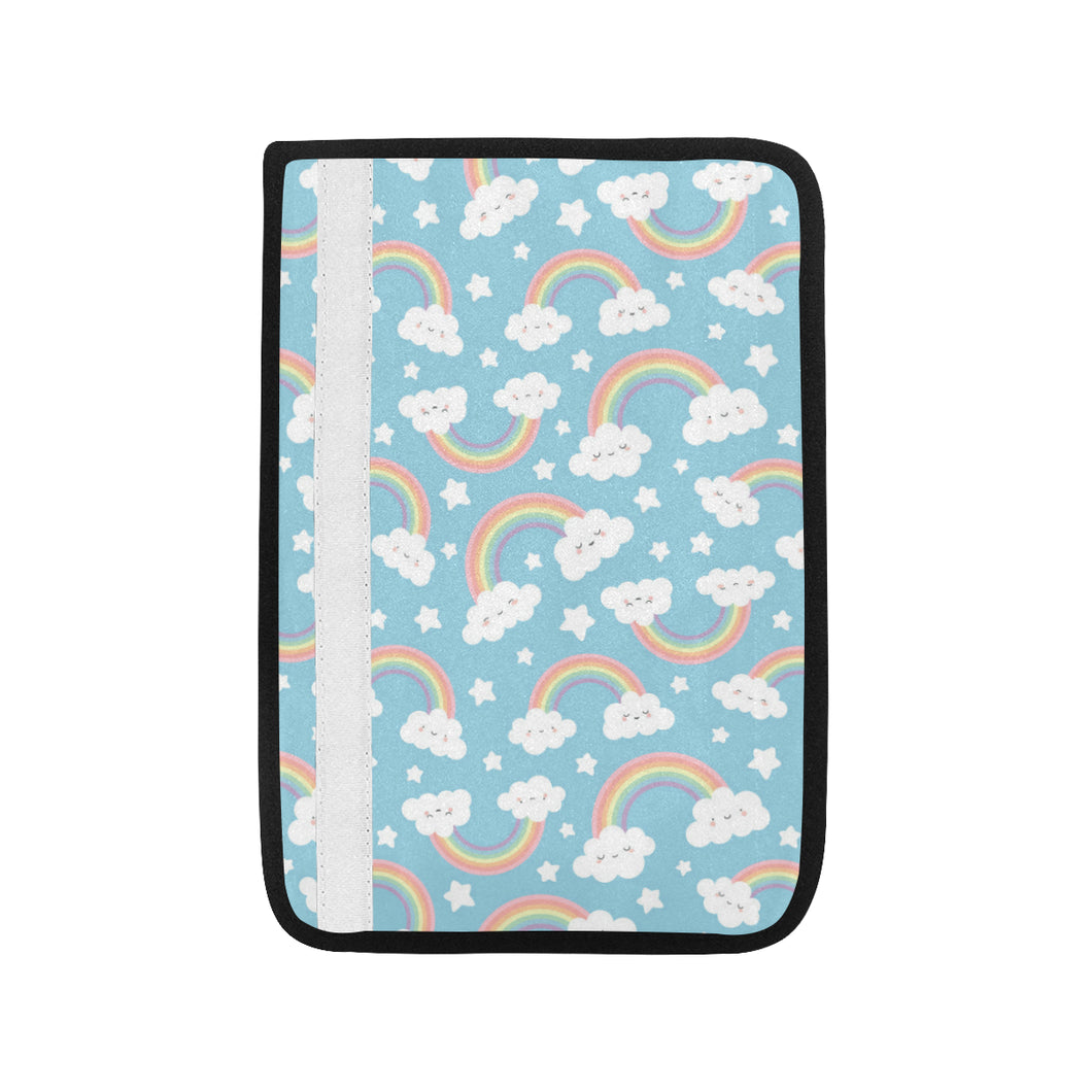 Cute rainbow clound star pattern blue background Car Seat Belt Cover