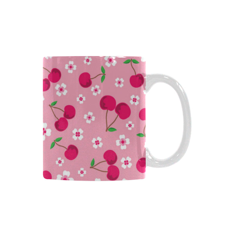 cherry flower pattern pink background Classical White Mug (Fulfilled In US)