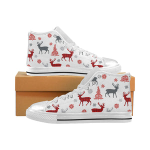 Deer tree snowflakes chrismas pattern Women's High Top Canvas Shoes White