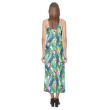 Colorful parrot exotic flower leaves V-Neck Open Fork Long Dress