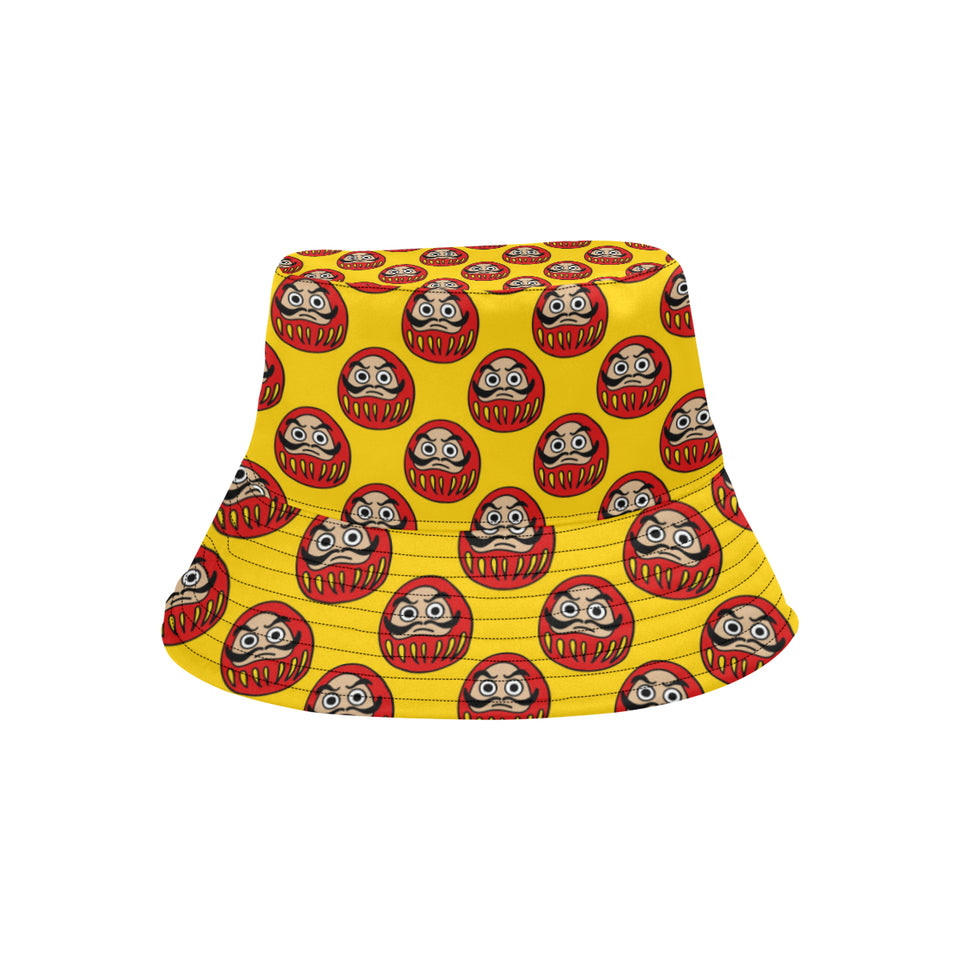 Daruma japanese wooden doll yellow background Unisex Bucket Hat