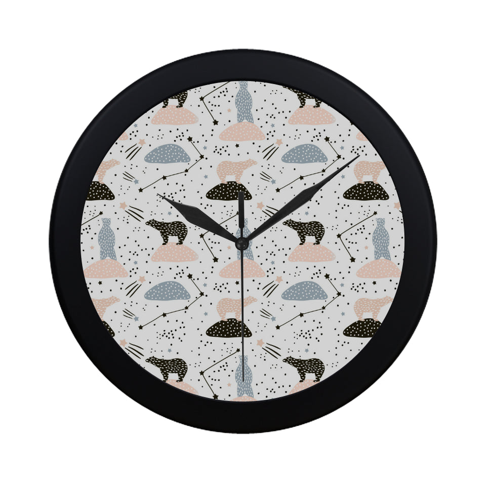 Polar bears star poka dot pattern Elegant Black Wall Clock