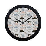 Polar bears star poka dot pattern Elegant Black Wall Clock