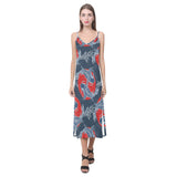 Fancy Carps hand drawn japanese art V-Neck Open Fork Long Dress
