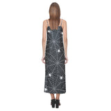 Spider web design pattern Black background white c V-Neck Open Fork Long Dress