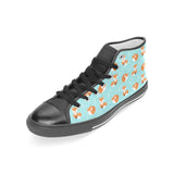 Fox pattern blue b ackground Women's High Top Canvas Shoes Black