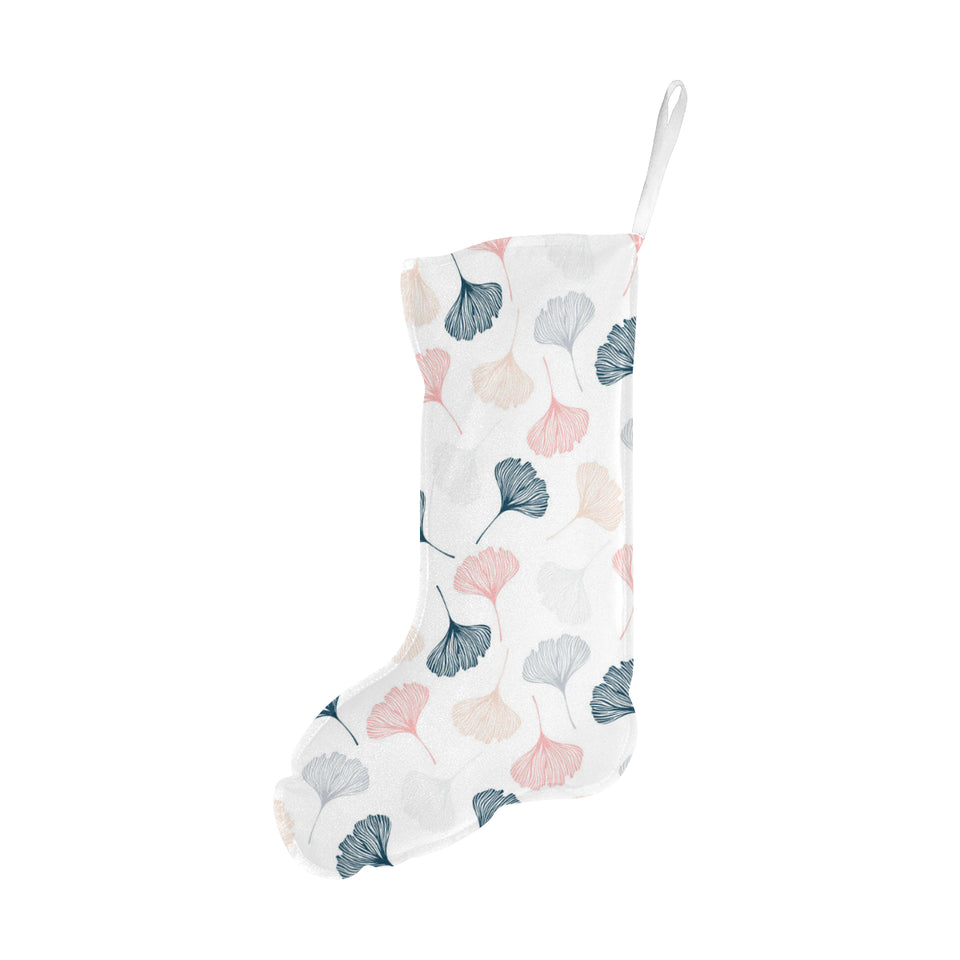 Black Gray Cream coral ginkgo leaves pattern Christmas Stocking