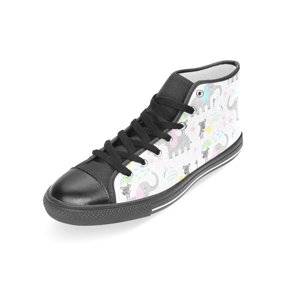 Cute elephant mouse pattern Women's High Top Canvas Shoes Black