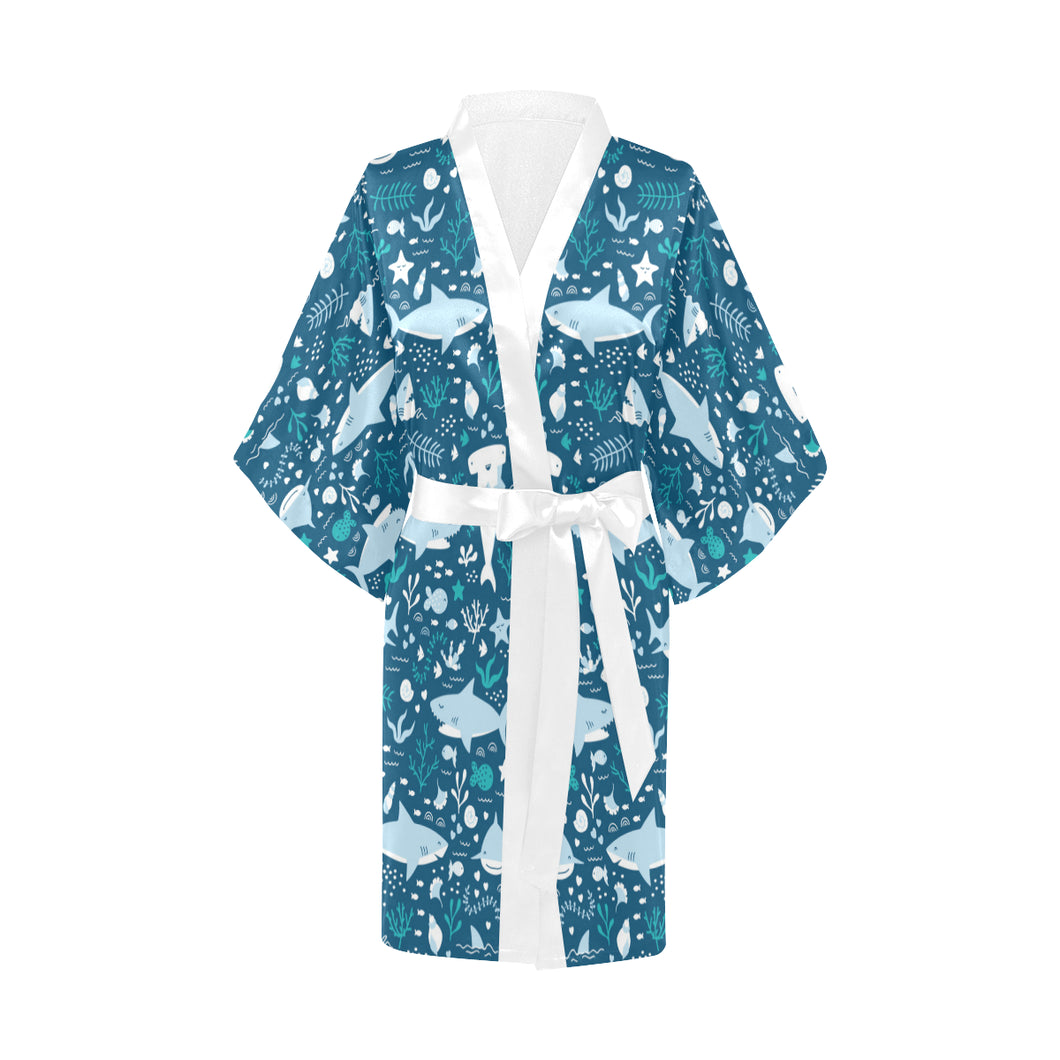 Cute shark pattern Women's Short Kimono Robe