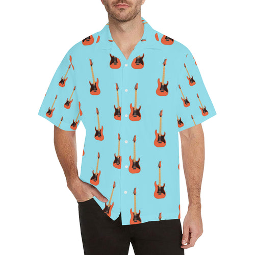 electric guitar pattern light blue background Men's All Over Print Hawaiian Shirt