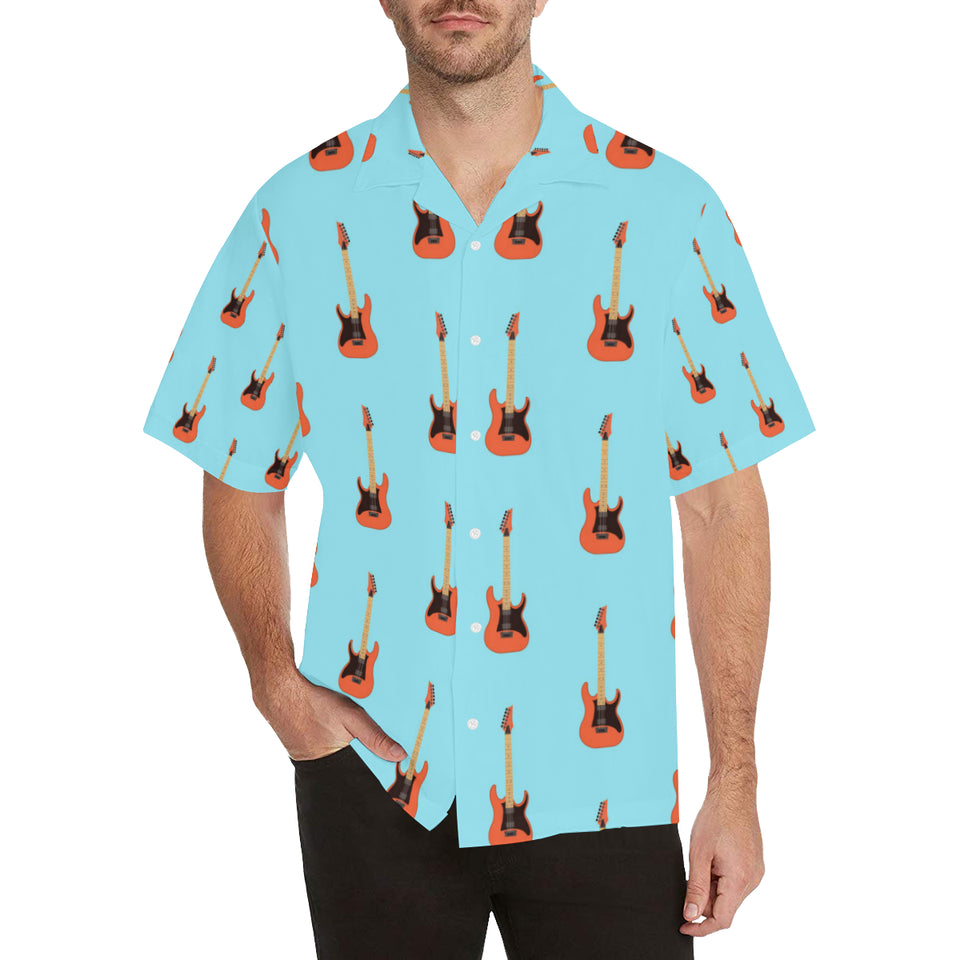 electric guitar pattern light blue background Men's All Over Print Hawaiian Shirt