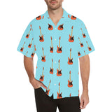 electric guitar pattern light blue background Men's All Over Print Hawaiian Shirt