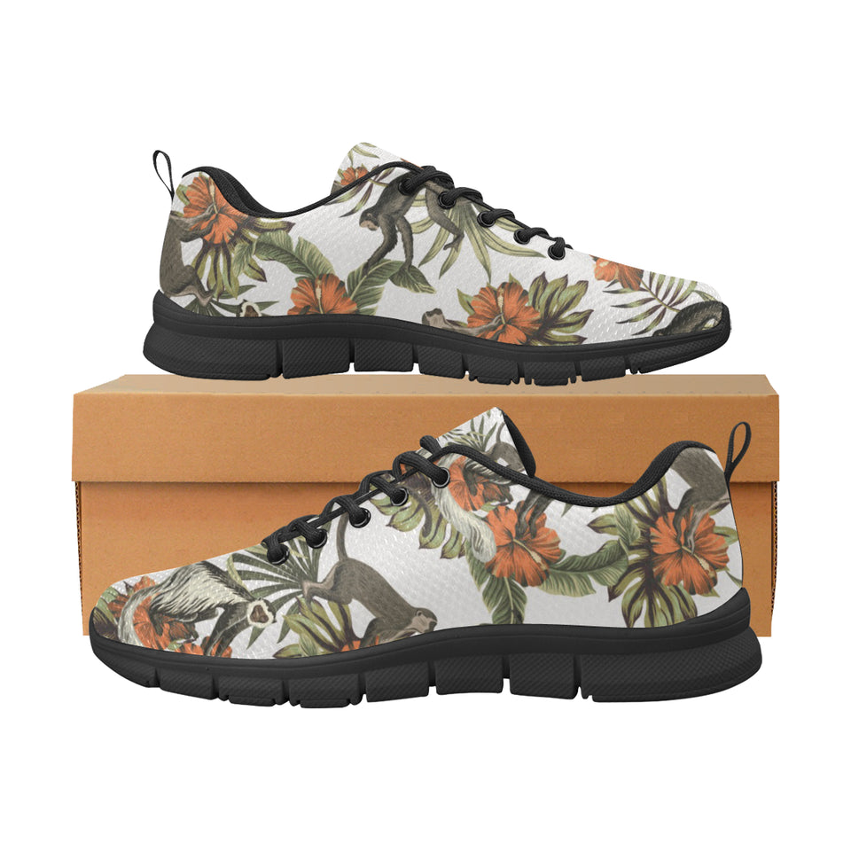 Monkey red hibiscus flower palm leaves floral patt Women's Sneaker Shoes